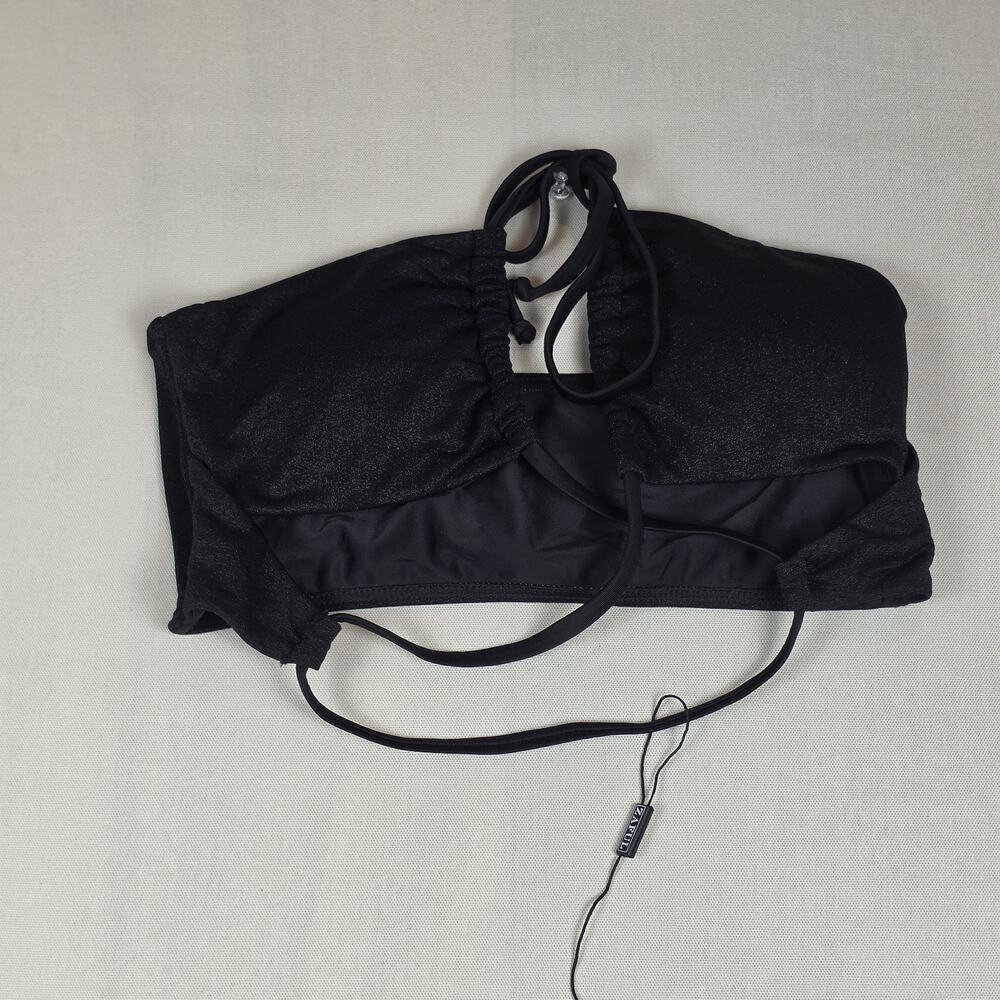 Zaful Women's Black Bandeau Bikini Top Off Shoulder Ruched Tie Back Size S NWT
